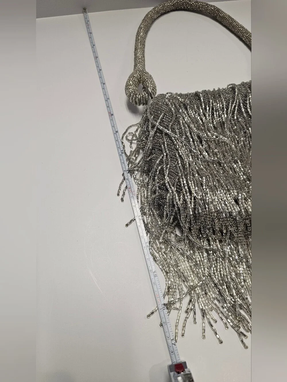 Silver Beaded Fringe Shag Evening Bag - Picture 12 of 16